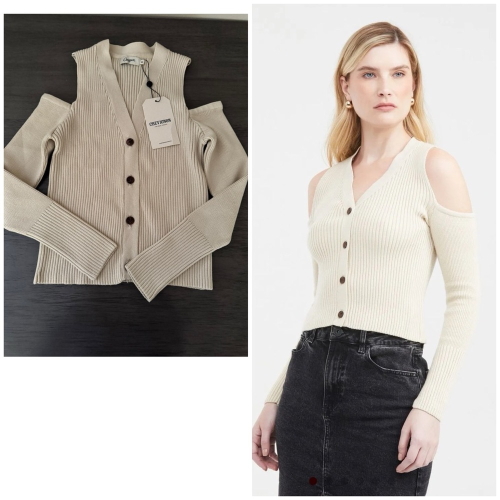 CHEVIGNON Women's Knitted Cardigan with Cold Shoulder Slits Women's Size Med NWT
